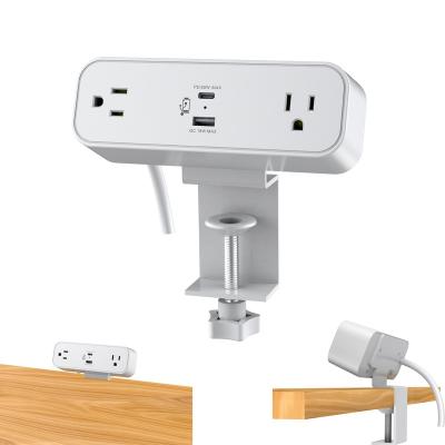 China Wide Spaced 2 Outlet Power Outlet Flange Mountable Desktop Rack With USBC PD65W Desktop Flange Power Strip for sale