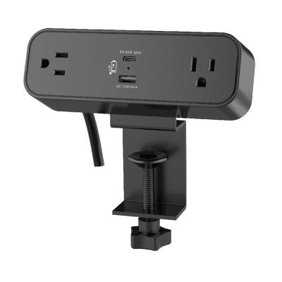 China Wide Spaced Outlet 2 Flange Mount With USBC PD65W Desktop Flange Power Strip for sale