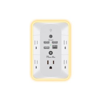 China Residential / Multi-Purpose 5 Way Outlet Supplement with Night Light and 4 USB Output Ports Fast Charger Power for sale