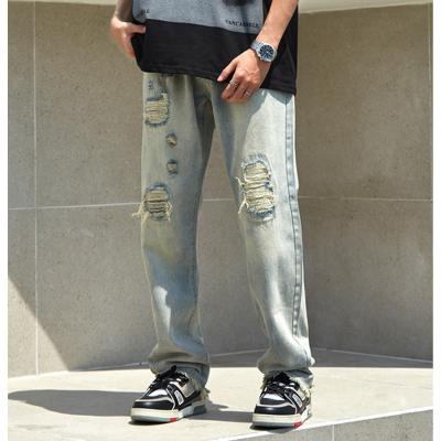 China Custom Made High Quality Waterproof Casual Harem Pants Vintage Denim Straight Comfy Pants Ripped Jeans for sale