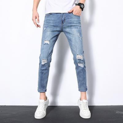 China Custom QUICK DRY Polyester Spandex Zipper Logo OEM Slim Casual Comfortable Denim Pants Ripped Skinny Jeans Men for sale