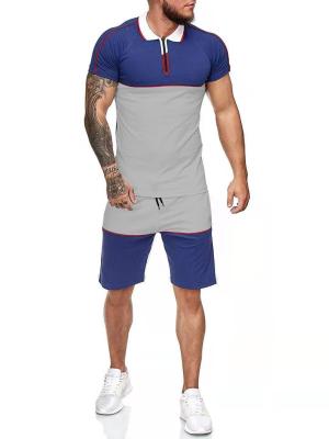 China Breathable Summer Shirt And Shorts Set Mens Patchwork Color Two Piece Pants Short Set for sale