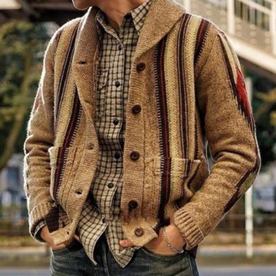 China Anti-pilling Good Quality Chunky Jacquard Button Knitted Sweater Cardigan Sweater Men for sale