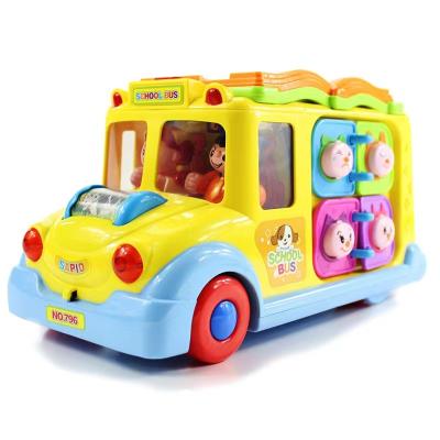 China Kids Toys Car Eco-friendly Material Cheap Open Door Music Car Pull Back School Bus Toys Yellow Children Toy Car for sale