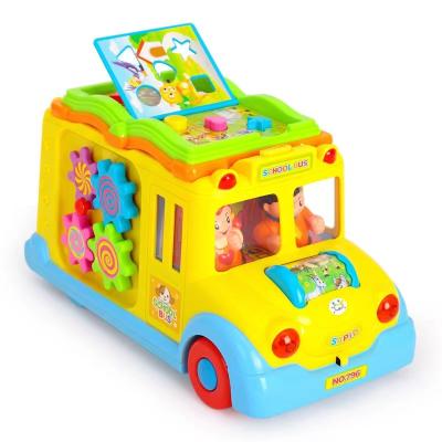 China Amazon Material Kids School Bus Toy Electric Driving Funny Toys Eco-friendly Hot Selling Cars With Music And Light for sale