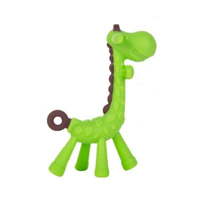 China Handmade Animal Shaped Hook Ring Rattle Teething Toy Baby Wooden 100%food grade silicone Giraffe Teether for sale