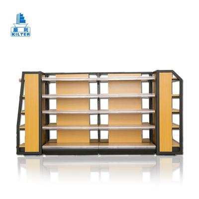 China Single-sided/double-sided adjustable multi-layer metal and wooden display storage shelf rack for supermarket equipment for sale