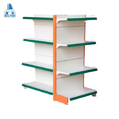 China Pharmacy Single Sided Convenience Store Long Life Supermarket Adjustable Metal Wire Shelf Bracket Rolling Gondola Display Shelving for sale