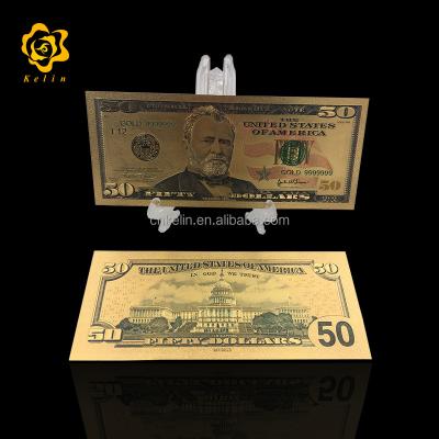 China Europe Bank Gifts 24k Gold Foil 50 US Dollar American Banknote With Green Color for sale