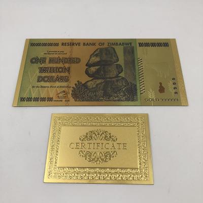 China Africa 2018 trillion dollar pure Zimbabwe 24K gold cent banknote with security label for sale