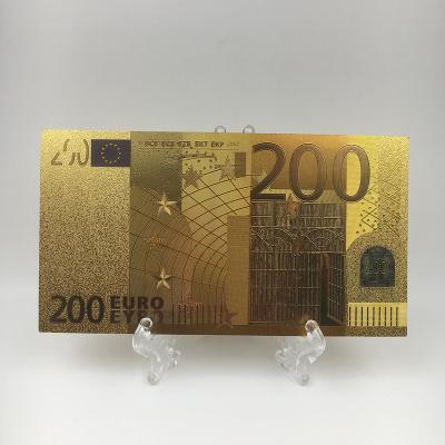 China Europe Christmas European Gifts PEE 24K Gold Foil Paper Currency 200 Euro Banknote With Plastic Holder for sale