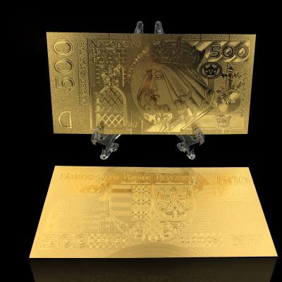 China Unissued 1994 Europe Edition Poland Currency 24K Gold Banknote 500 PLN For Christmas Gift Money for sale