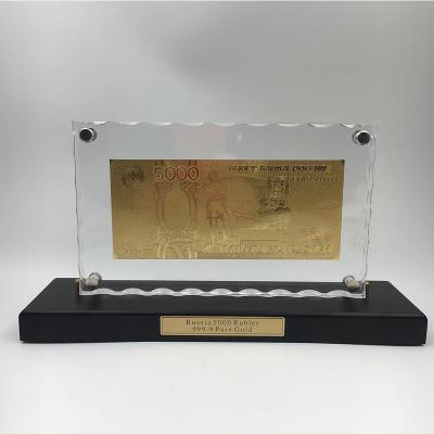 China Hot Sale Europe New Gold Design Popular Russia Banknote 5000 Rubles With Premium Acrylic Frame For Bank Souvenir Gifts for sale