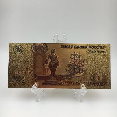 China Europe Russia plastic money 500 rubles 24K gold foil banknotes with monument in the image of Peter for sale