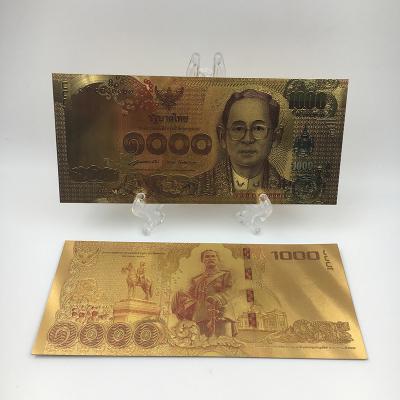 China Europe Thailand gold plated banknote gifts money 1000 baht note with Bhumibol Adulyadej artwork for gambling game for sale