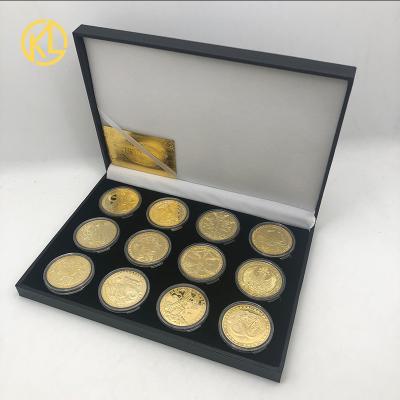 China Japan 12 Aries Leo Horoscope Gold Coin Wholesale Dropshipping 12 Constellations Coins With Interesting Box for sale