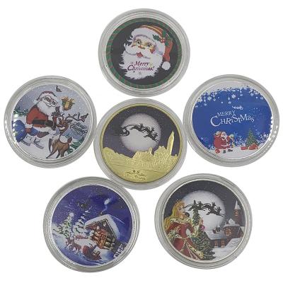 China Silver Santa Claus Wishing Commemorative Gifts America Merry Christmas Gold Plated Coin Santa Happy New Year Challenge Coin Collection for sale