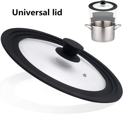 China Sustainable universal lid for pots, pans and frying pans - tempered glass with heat resistant silicone rim, fits lots of size cookware for sale