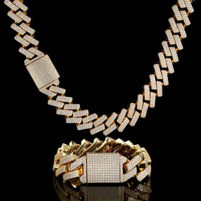 China Hip Hop Hip Hop Hitter Iced Out Bling CZ Three Rows Diamond 18MM Brass Cuban Link Fork Punk Necklace Jewelry for sale