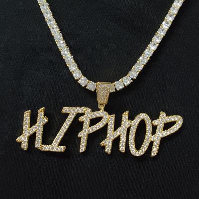 China Hip Hop Hip Hop Jewelry Iced Out Cursive Letter A-Z Initial Combine Custom Name Tennis Pendant Necklace for sale