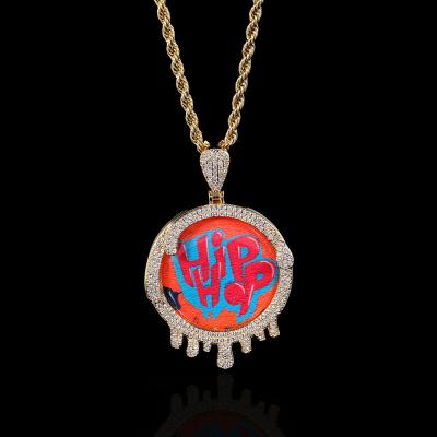 China Custom Memorial Drip Pendant Hiphop Hip Hop Round Medallion DIY Photo Micro Paved Necklace for sale