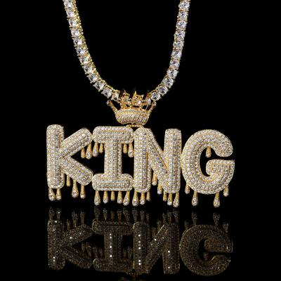 China Hiphop Hip Hop Iced Out Crown Initial Custom Letter Drip Combination Tennis Pendant Necklace For Men And Women for sale