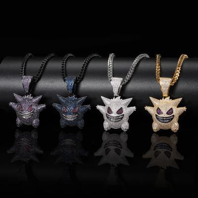 China Hiphop Completely Iced Out Funny Pet Elf Gengar Franco Necklace Ghost Cartoon Hiphop Jewelry Demon Pendant for sale