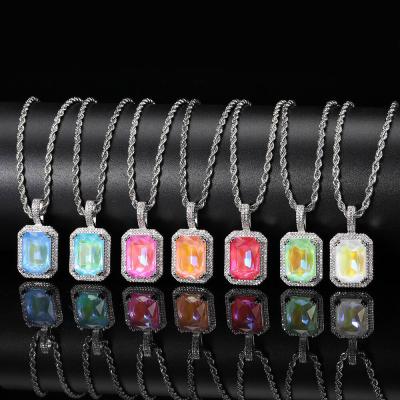 China Environmental Friendly Jewelry Place Hip Hop Solid Gemstone Pendant Iced Out Mocha Gem Crystal Diamond Pendant Necklace for sale