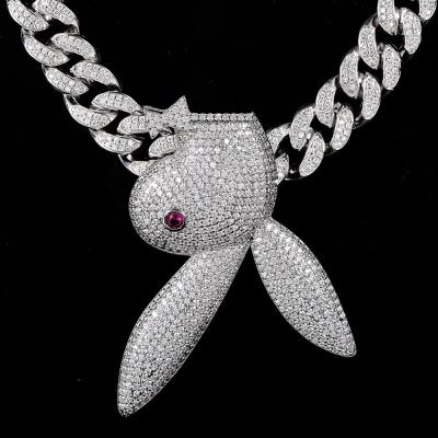 China Hiphop Hiphop Jewelry Luxury Iced Out Cuban Chain Rabbit Head Necklace Pendant Rabbit With Bow Necklace for sale