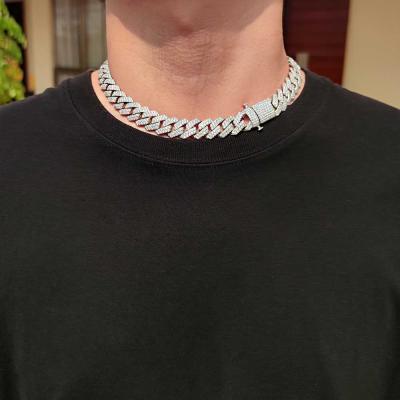 China Silver Mens Jewelry 15MM Cuban Link Diamond Cuban Chain Necklace For Men's Hiphop Hip Hop Scarf for sale