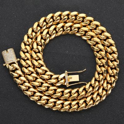 China Hiphop Hip Hop Jewelry 6-18MM Double Sided Diamond Iced Out Clasp Stainless Miami Cuban Link Steel Necklace for sale