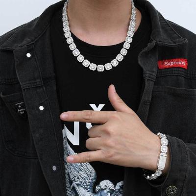 China Hiphop Diamond Rapper Brass Jewelry Men Iced Out Tennis Necklace Hip Hop Chain Clustered By 12MM Square for sale