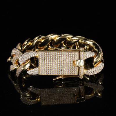 China Hiphop Iced Out Hip Hop Jewelry 18MM Three Row Diamond Box Clasp Miami Cuban Link Bangle Restrictor Bracelet for sale