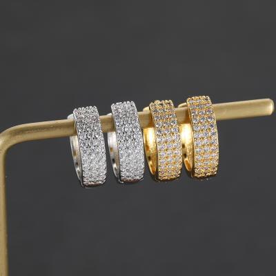 China Hot Selling Shining HIP HOP Hip Hop Jewelry Iced Out Half CZ Clip 3 Rows Diamond Hoop Earrings For Unisex for sale