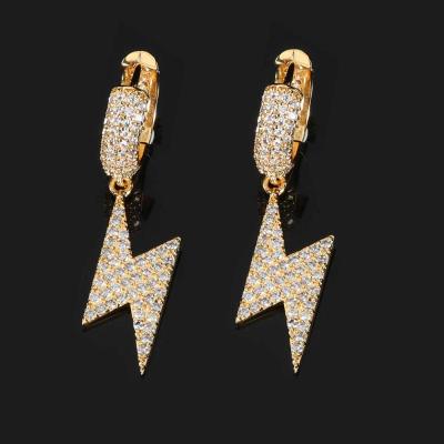 China Hot Selling Hiphop Hip Hop Iced Out Zircon Circle Lightning Earrings Dangle Round Eardrop For Unisex for sale