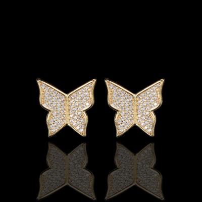 China Hiphop Hip Hop Jewelry Dropshipping 18K Micro Paved Iced Out Shiny Butterfly Studs Earrings For Unisex for sale