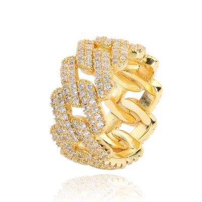 China Dropshipping Hip Hop Rapper Jewelry Brass Fork Setting Cuban Link Ring Iced Out Diamond Finger Ring for sale