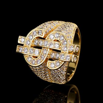 China Hiphop Outlet Bling Rapper Hip Hop Jewelry Dollar Ring Money Sign Brass Finger Iced Out Ring for sale