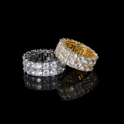 China Hot Selling Hiphop Hip Hop Iced Out Hitter Jewelry Zircon Two Rows Around CZ Diamond Ring For Unisex for sale