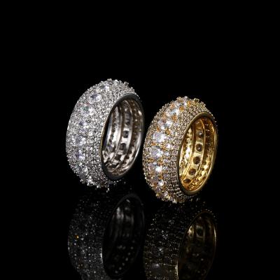 China Dropshipping Luxury Bling Hiphop Jewelry Brass Material Five Rows Iced Out Diamond Hip Hop Ring For Unisex for sale