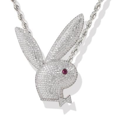 China Hiphop Hiphop Jewelry Luxury Iced Out Rabbit Chains Head Necklace Twisted Pendant With Bow Rope Necklace for sale