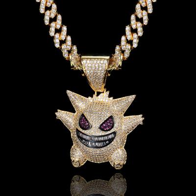 China Full Hiphop Iced Out Cuban Men's Necklace Gengar CZ Pendant Necklace Cartoon Hip Hop Jewelry With Pendant for sale