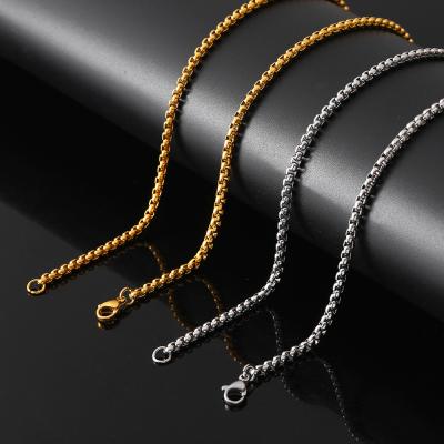 China Round Stainless Steel Square Box Chain Hiphop Dropshipping Pearl Silver Chain Necklace For Men And Women for sale