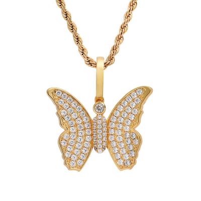 China Hiphop Hip Hop Jewelry Small Solid Zircon Butterfly Necklace Hippie Pendant Necklace For Women for sale