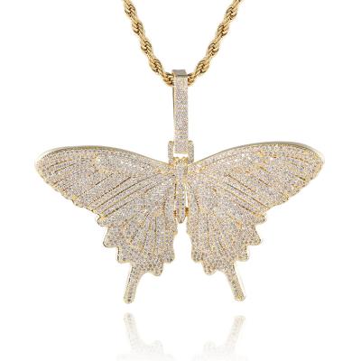 China Hiphop Iced Out Hip Hop Jewelry CZ Diamond High Quality Big Solid Butterfly Necklace Pendant Jewelry for sale