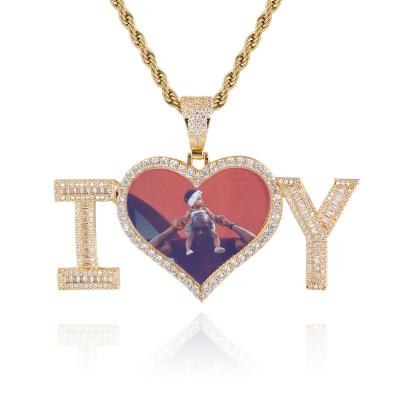 China Hiphop Hip Hop Iced Out Jewelry Wand Letter Combine Heart Image I O U Initial Pendant Necklace for sale