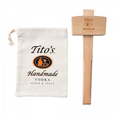 China Sustainable Professional Reusable Canvas Crushed Ice Bags Hammer Wooden Ice Bag Mallet Set for sale