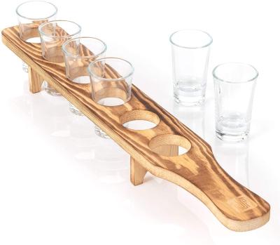 China Disposable Bar Tools Bamboo Wooden Shot Glass Holder Tray, 6 Shot Glasses Dispenser and Rack for Drinking Serving Display and Storage for sale