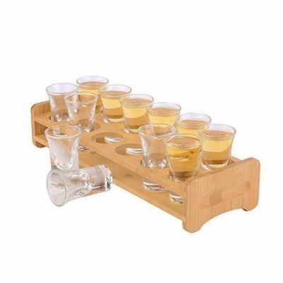 China Disposable Custom Shot Glass Tray Holder With Shot Glasses Wooden Tequila Shot Glasses 12pcs 30ml/1oz for sale