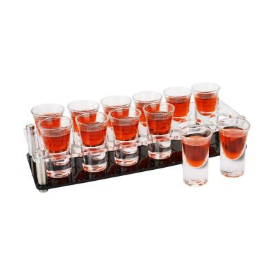 China 6 Disposable Heavy Base Crystal Clear Shot Glasses Liquor 12 Shot Glass Dispenser Holder Carrier Cart for Whiskey Vodka for sale